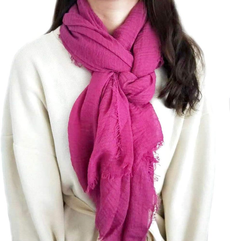 Wobe Women Summer Cotton Blend Crinkle Vintage Soft Long Scarf Linen Beach Shawl Wrap - Image 4